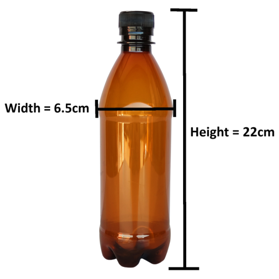 500ml Brown PET Plastic Bottles With Black Caps - Pack of 40