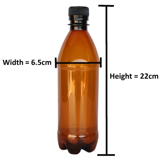 500ml Brown PET Plastic Bottles With Black Caps - Pack of 40