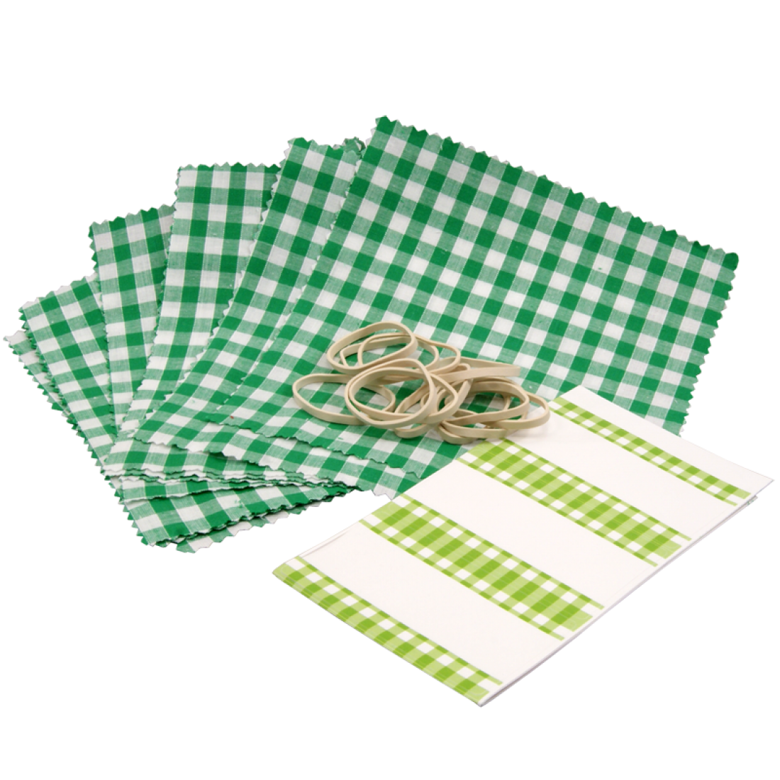 Gingham Cotton Jam Jar Covers With Bands & Labels Green Pack Of 12 The Hom