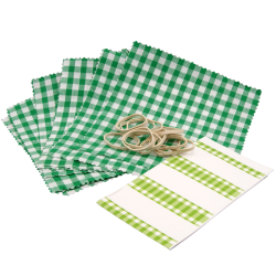 Gingham Cotton Jam Jar Covers With Bands & Labels - Green - Pack of 12