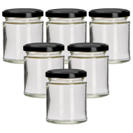 190ml Round Glass Jar With Black Lid - Pack of 6