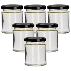 190ml Round Glass Jar With Black Lid - Pack of 6