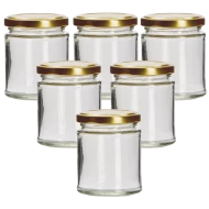 190ml Round Glass Jar With Gold Lid - Pack of 6