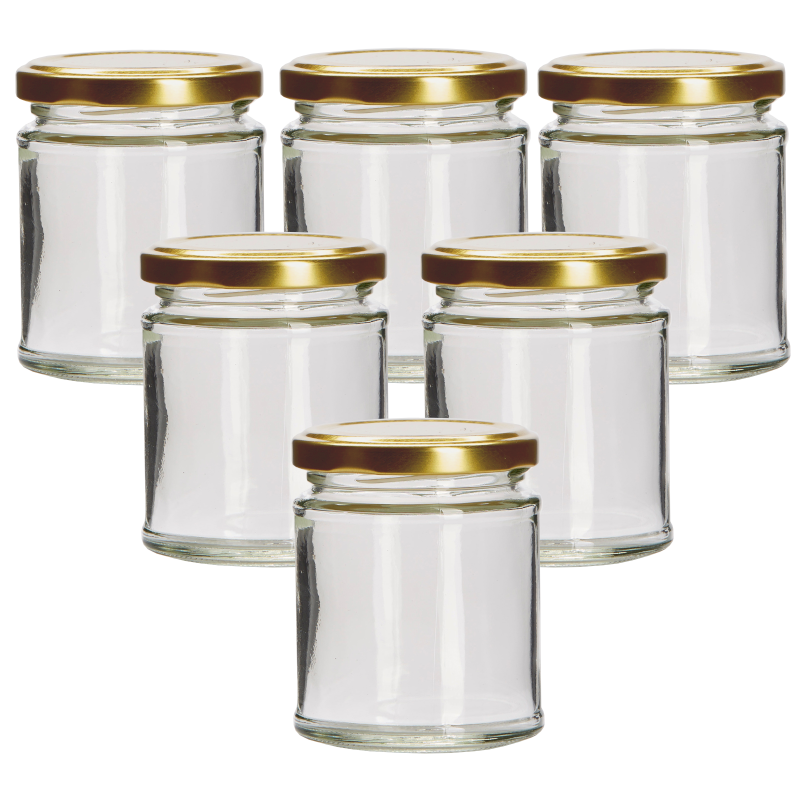 190ml Round Glass Jar With Gold Lid Pack of 6 The Homebrew Centre