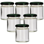 190ml Round Glass Jar With Green Lid - Pack of 6