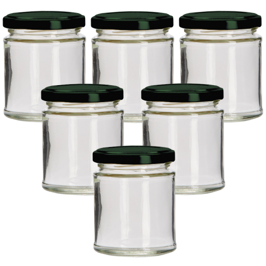 190ml Round Glass Jar With Green Lid - Pack of 6