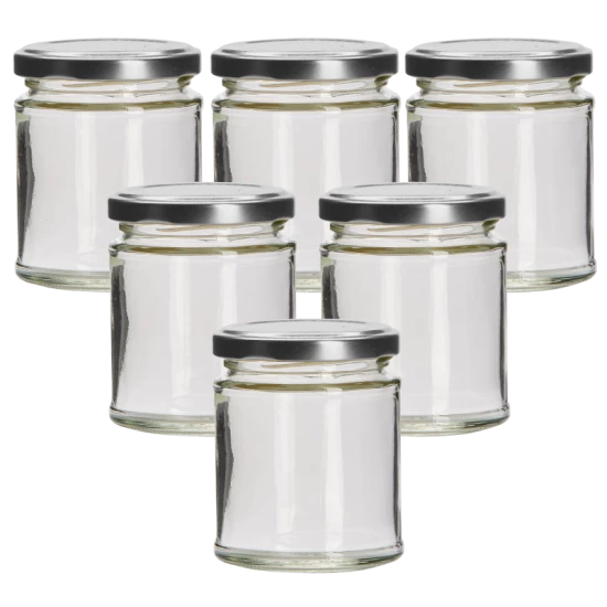 190ml Round Glass Jar With Silver Lid - Pack of 6