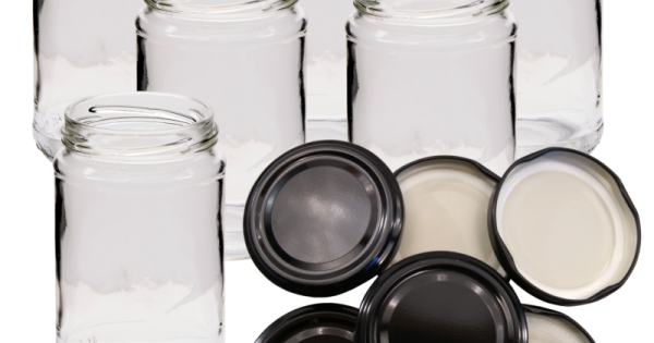 1lb / 380ml Round Glass Jam Jars With Black Lids - Pack Of 6 - The Homebrew  Cent