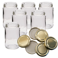 1lb / 380ml Round Glass Jam Jars With Gold Lids - Pack Of 6