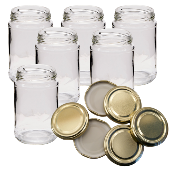 1lb / 380ml Round Glass Jam Jars With Gold Lids - Pack Of 6