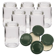 1lb / 380ml Round Glass Jam Jars With Green Lids - Pack Of 6