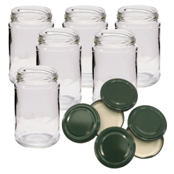 1lb / 380ml Round Glass Jam Jars With Green Lids - Pack Of 6