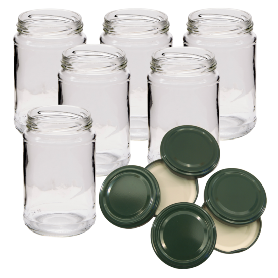 1lb / 380ml Round Glass Jam Jars With Green Lids Pack Of 6 The