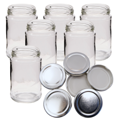 1lb / 380ml Round Glass Jam Jars With Silver Lids - Pack Of 6