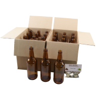 500ml Brown Glass Beer Bottles With Crown Caps - Pack of 24