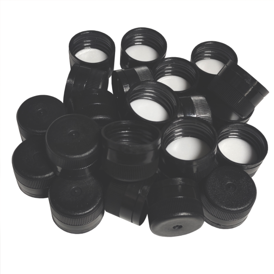 Spare Black Plastic Screw Caps For Gallone Flagon Bottles - 24 Pack
