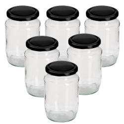 2lb / 720ml Round Glass Jam Jars With Black Lids - Pack Of 6