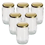 2lb / 720ml Round Glass Jam Jars With Gold Lids - Pack Of 6