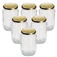 2lb / 720ml Round Glass Jam Jars With Gold Lids - Pack Of 6