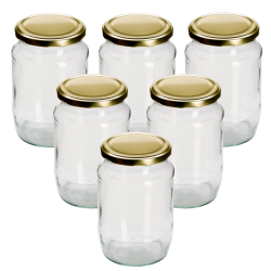 2lb / 720ml Round Glass Jam Jars With Gold Lids - Pack Of 6