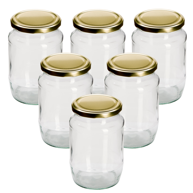 2lb / 720ml Round Glass Jam Jars With Gold Lids Pack Of 6 The