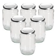 2lb / 720ml Round Glass Jam Jars With Silver Lids - Pack Of 6
