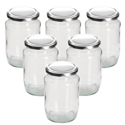 2lb / 720ml Round Glass Jam Jars With Silver Lids - Pack Of 6