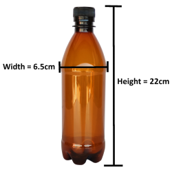 500ml Brown PET Plastic Bottles With Black Caps - Pack of 40