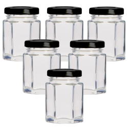 110ml Hexagonal Jar With Black Lid - Pack of 6