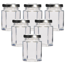 55ml Hexagonal Jar (Small) With Silver Lids - Pack of 6