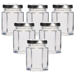 Encheng 4 oz Clear Hexagon Jars,Small Glass Jars With Lids(Black