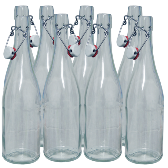 Flip top glass outlet bottles