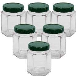 12oz / 250ml Hexagonal Jam Jar with Green Lid - Pack of 6