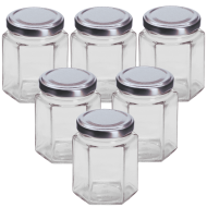 12oz / 250ml Hexagonal Jam Jar with Silver Lid - Pack of 6