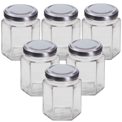 12oz / 250ml Hexagonal Jam Jar with Silver Lid - Pack of 6