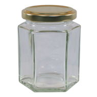 8oz / 190ml Hexagonal Jam Jar With Gold Lid - Pack of 12