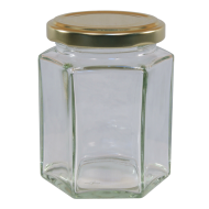 8oz / 190ml Hexagonal Jam Jar With Gold Lid - Pack of 20