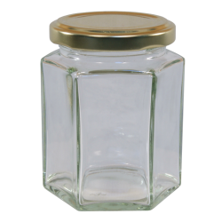 8oz Hexagonal Jam Jar With Gold Lid - Pack of 6
