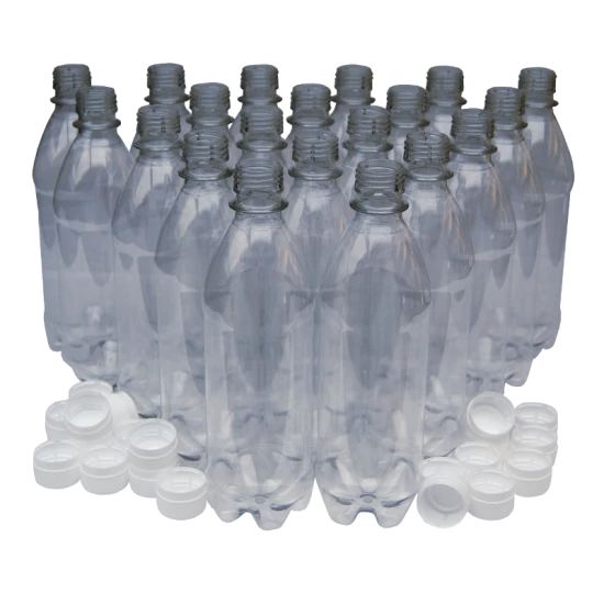 500ml Clear PET Plastic Bottles With White Caps - Pack of 20