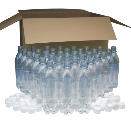 500ml Clear PET Plastic Bottles With White Caps - Pack of 40