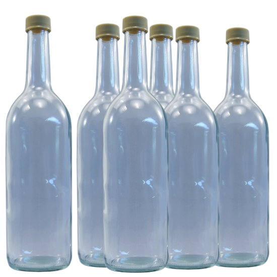 750ml Clear Glass Screw Cap Bottles - Spirit / Mineral Water / Juice - Pack Of 9