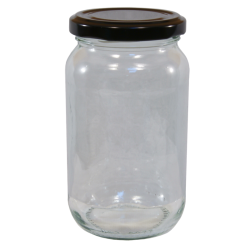 1lb / 450g Round Glass Jam Jars With Black Lids - Pack Of 6