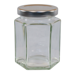 8oz Hexagonal Jam Jar With Silver Lid - Pack of 6