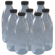 Clear Plastic PET Juice Bottle With Tamper Proof Cap - 1 Litre - Pack Of 8