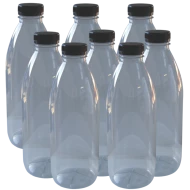 Clear Plastic PET Juice Bottle With Tamper Proof Cap - 1 Litre - Pack Of 8