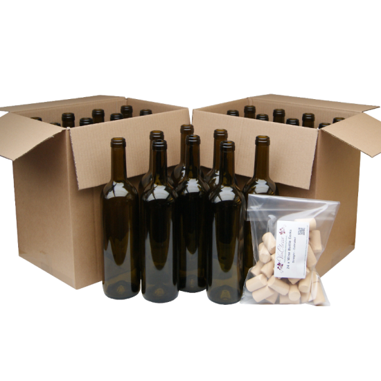 750ml Green Wine Bottles With Corks - Box of 24