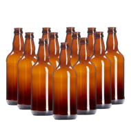 500ml Brown Glass Beer Bottles With Crown Caps - Pack of 12