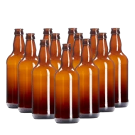 500ml Brown Glass Beer Bottles With Crown Caps - Pack of 12