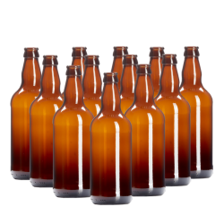 500ml Brown Glass Beer Bottles With Crown Caps - Pack of 12