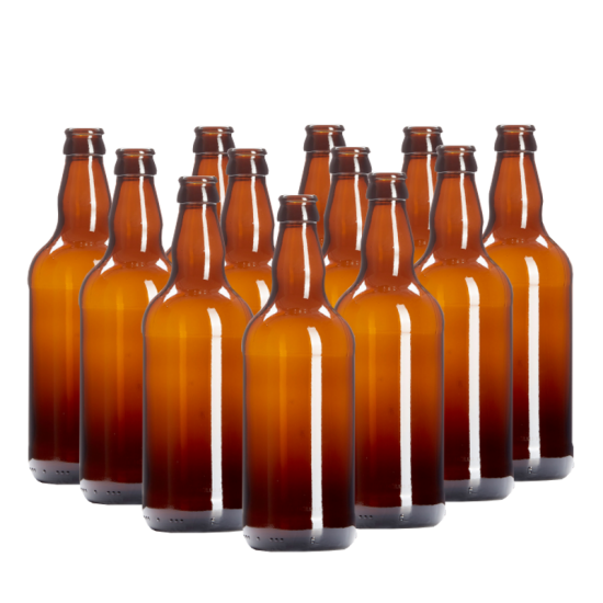 500ml Brown Glass Beer Bottles With Crown Caps - Pack of 12